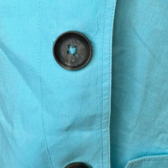 Chicos Womens Size 3 Cropped Linen Trench Jacket Light Blue Adjustable Sleeves - Picture 9 of 13